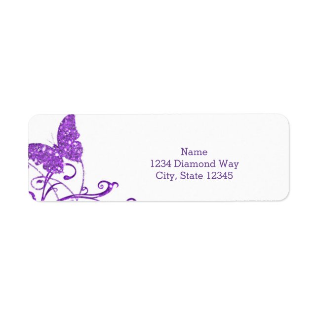 Pretty Purple Glitter Butterfly Address Labels (Front)