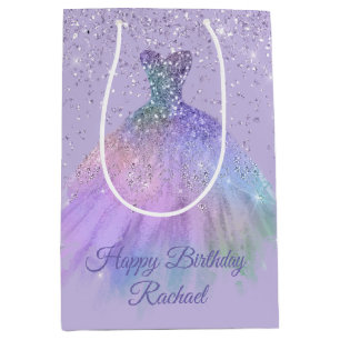 Pretty Purple Glittery Ball Gown Gift Bag