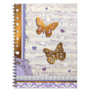 Pretty Purple & Gold butterflies & music collage Notebook