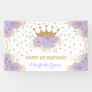 Pretty Purple Gold Floral Crown Princess Birthday Banner