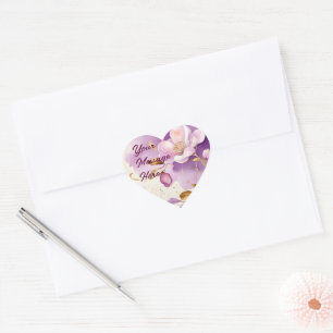 Pretty Purple Gold Floral Heart Sticker
