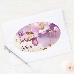 Pretty Purple Gold Floral Oval Sticker