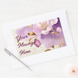 Pretty Purple Gold Floral Rectangular Sticker