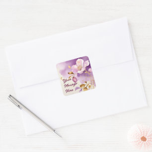 Pretty Purple Gold Floral  Square Sticker