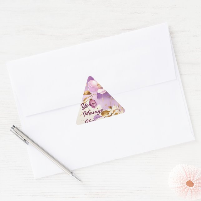 Pretty Purple Gold Floral  Triangle Sticker (Envelope)