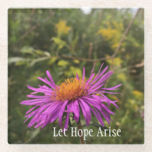 Pretty Purple Gold Flower Inspirational Hope Quote Glass Coaster