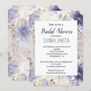 Pretty Purple Gold Pearl Floral Invitation