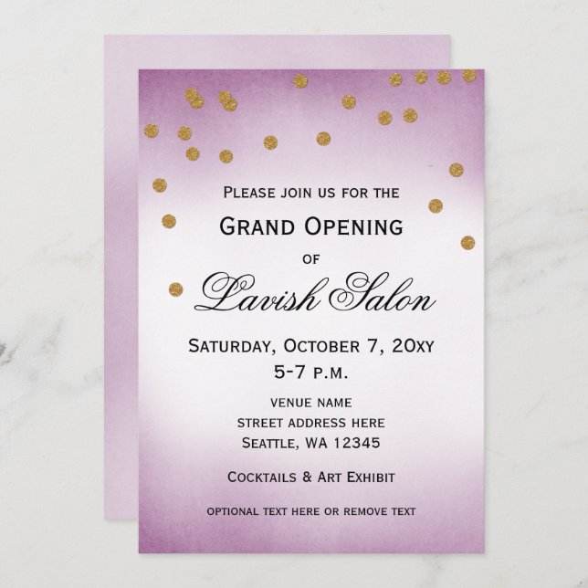Pretty Purple Grand Opening Party Invitation (Front/Back)