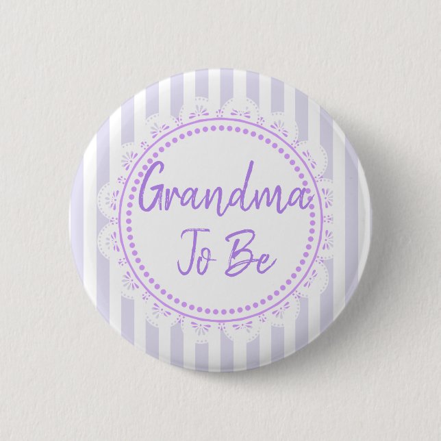 Pretty Purple Grandma To Be Lacey Baby Shower 6 Cm Round Badge (Front)