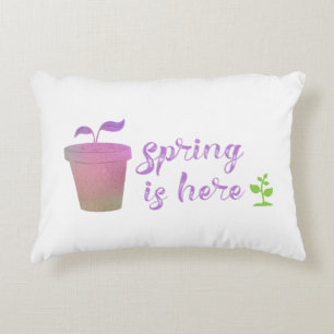 Pretty Purple & Green SPRING IS HERE Decorative Cushion