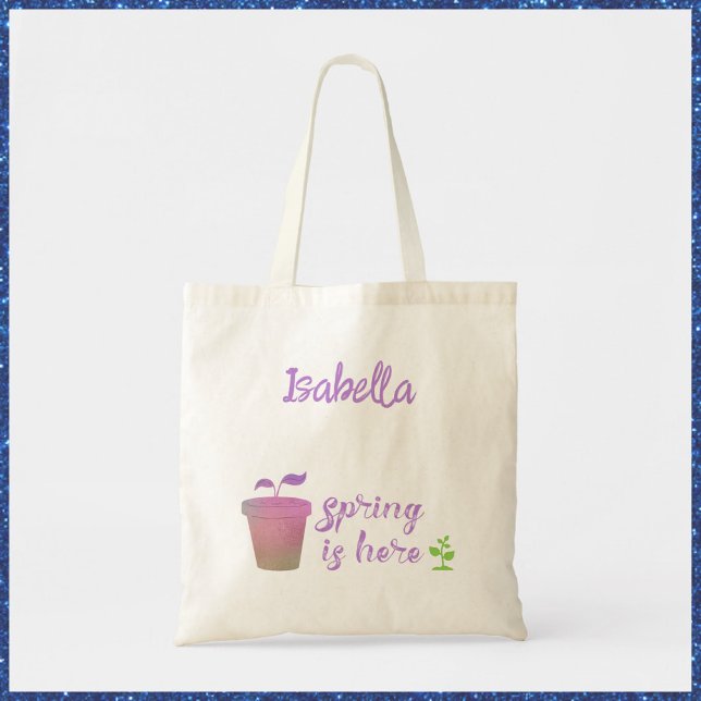 Pretty Purple & Green SPRING IS HERE Tote Bag (Creator Uploaded)