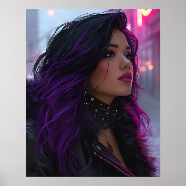 Pretty Purple Haired Girl Poster (Front)