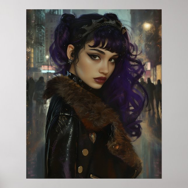Pretty Purple Haired Girl Poster (Front)