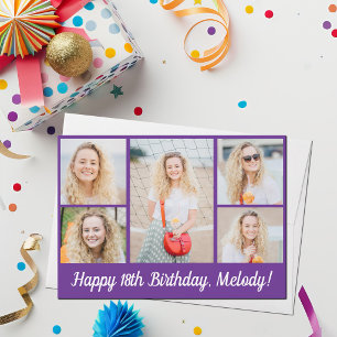 Pretty Purple Happy Birthday Photo Collage Card