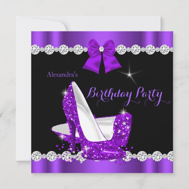 Pretty Purple High Heels Birthday Party Invitation (Front)