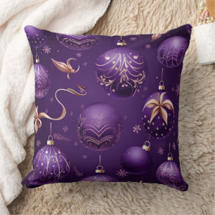 PRETTY PURPLE HOLIDAY CHRISTMAS ORNAMENTS TREES CUSHION