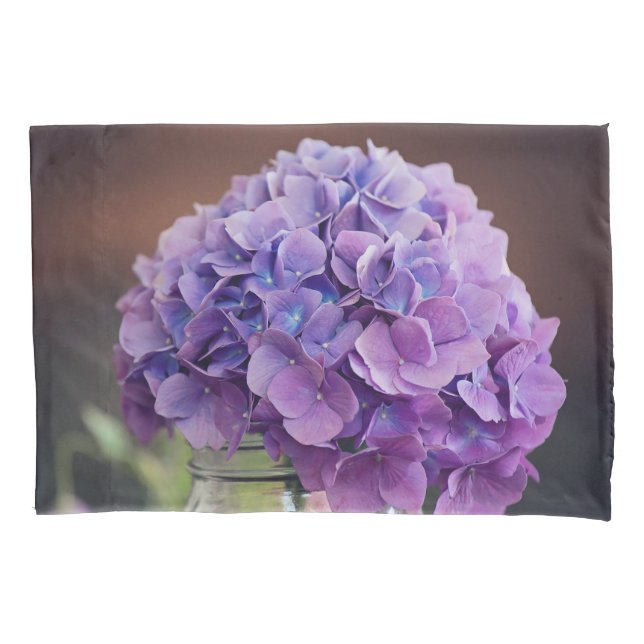 Pretty Purple Hydrangea in Mason Jar Photograph Pillowcase (Front)