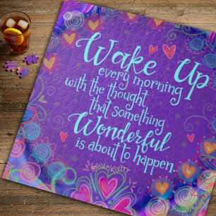 Pretty Purple Inspirational Fun Hearts Quote Jigsaw Puzzle