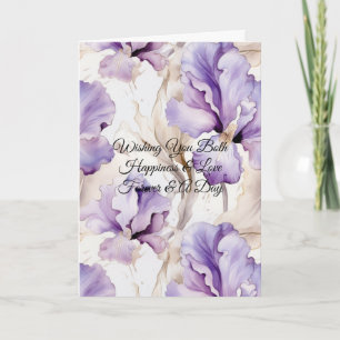 Pretty Purple Iris Champagne Cream Floral Wedding Card