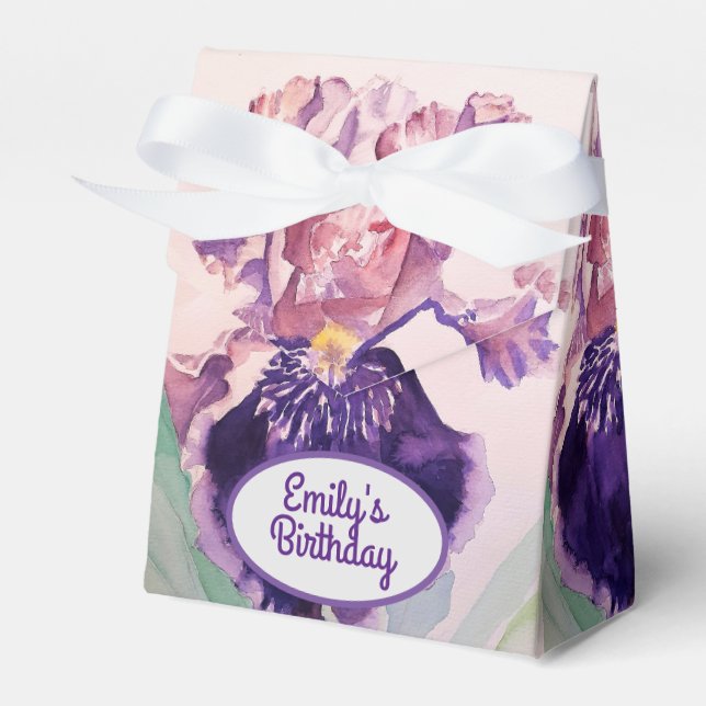 Pretty Purple Iris Floral Birthday Cake Favour Box (Front Side)