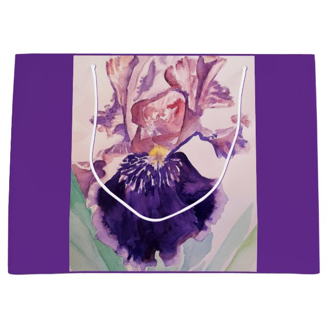 Pretty Purple Iris Floral Birthday Cake Favour Box Large Gift Bag (Front)