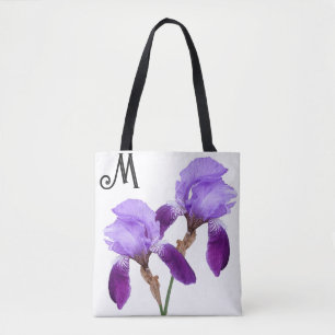Pretty purple iris floral boho M monogram cute Tote Bag