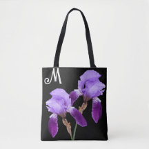 Pretty purple iris floral boho M monogram cute  