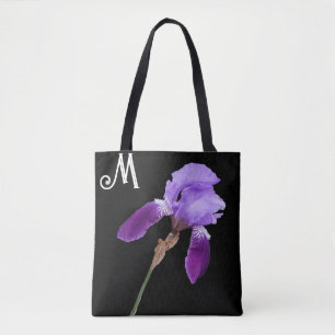 Pretty purple iris floral boho M monogram cute Tote Bag