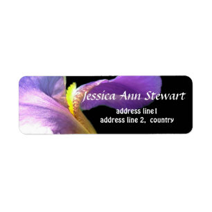 Pretty purple iris flower in black photo art return address label