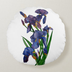Pretty purple iris watercolour round cushion