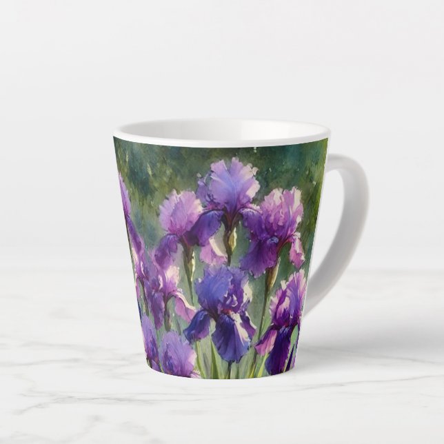 Pretty Purple Irises Floral Coffee / Latte Mug (Right Angle)
