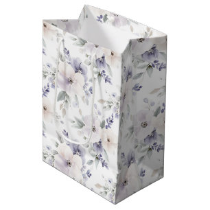 Pretty Purple Ivory Lavender Flowers Bridal Shower Medium Gift Bag