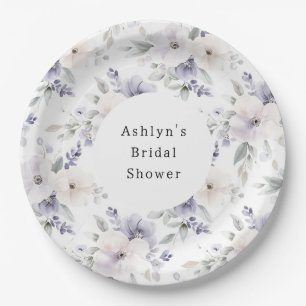 Pretty Purple Ivory Lavender Flowers Bridal Shower Paper Plate