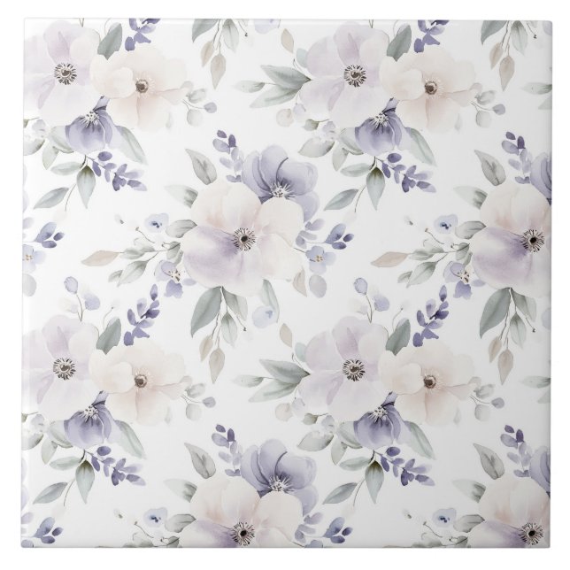 Pretty Purple Ivory Lavender Flowers Ceramic Tile (Front)