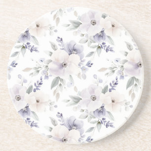 Pretty Purple Ivory Lavender Flowers Coaster