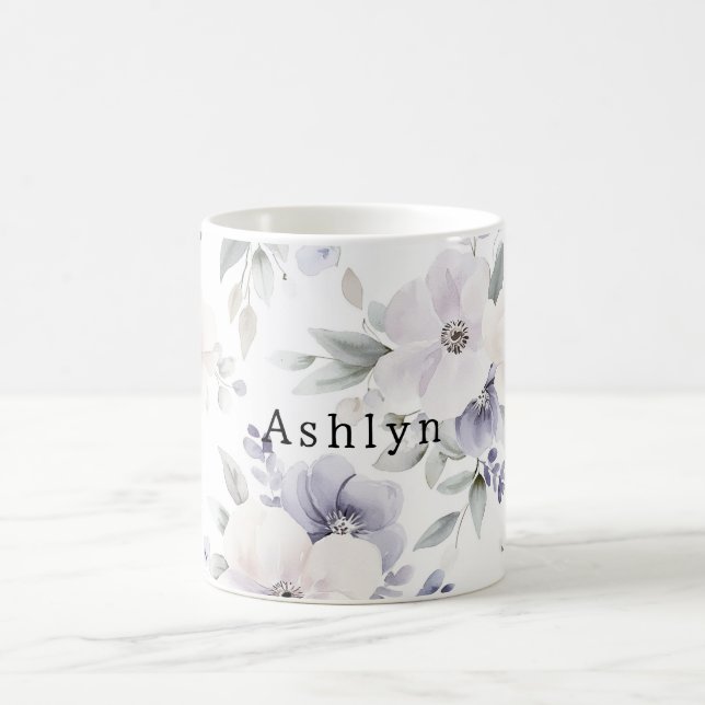 Pretty Purple Ivory Lavender Flowers Coffee Mug (Center)