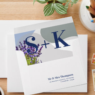 Pretty Purple Lavender Floral Monogram Wedding  Envelope