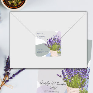 Pretty Purple Lavender Floral Wedding Thank You Square Sticker
