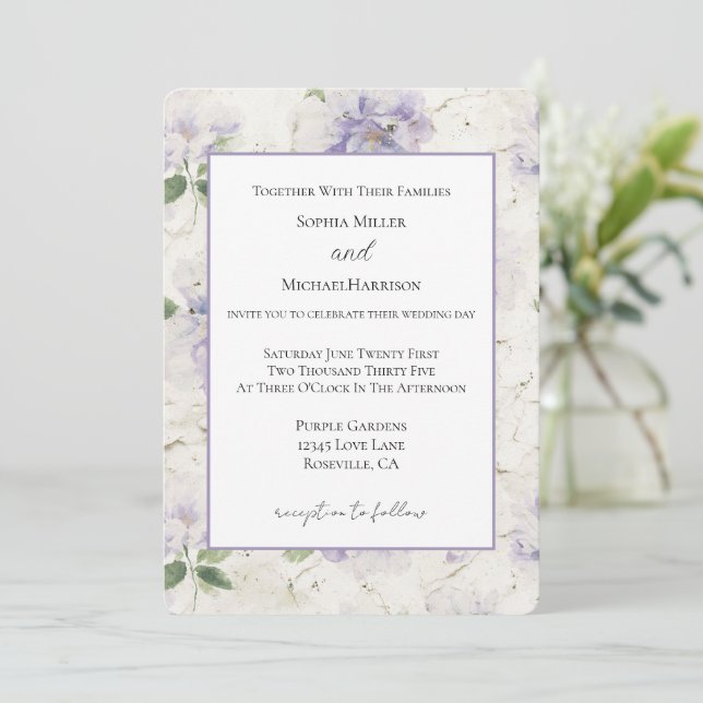 Pretty Purple Lavender Flowers Invitation (Standing Front)