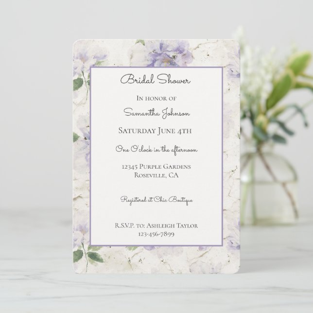 Pretty Purple Lavender Flowers Invitation (Standing Front)