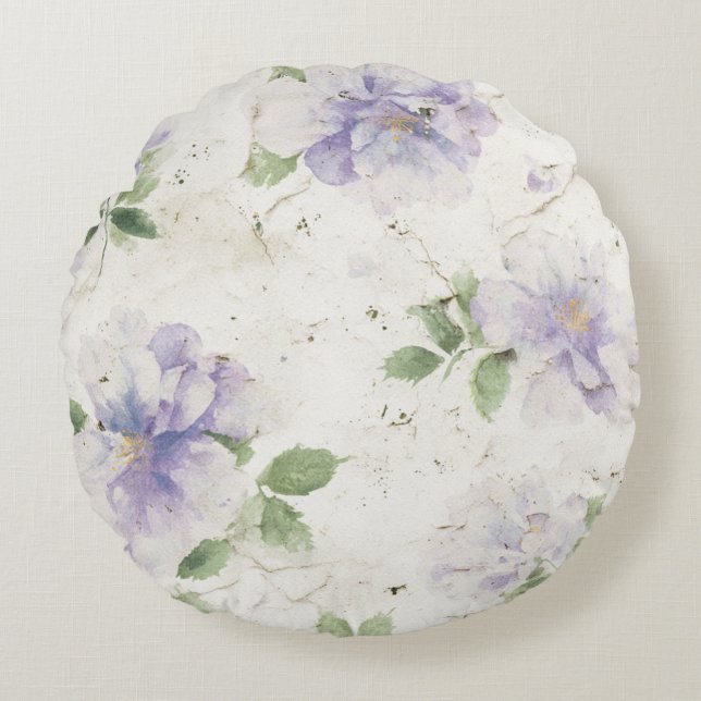 Pretty Purple Lavender Flowers Round Cushion (Front)
