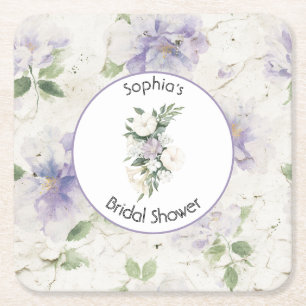 Pretty Purple Lavender Flowers Square Paper Coaster