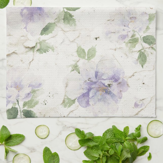 Pretty Purple Lavender Flowers Tea Towel (Folded)