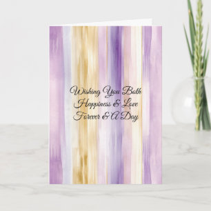 Pretty Purple Lavender Gold Cream Stripes Wedding Card