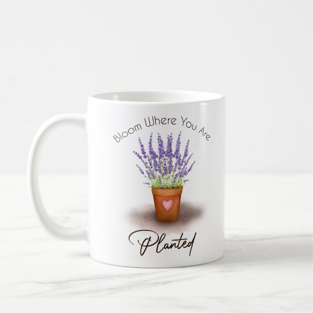 Pretty purple lavender plant pot bloom planted  coffee mug (Left)