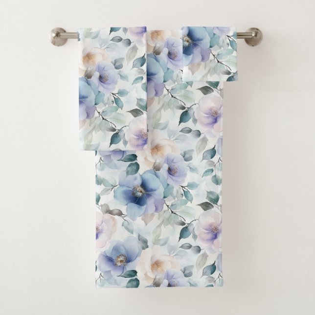 Pretty Purple Lavender White Flowers   Bath Towel Set (Insitu)