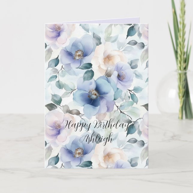 Pretty Purple Lavender White Flowers Birthday Card (Front)