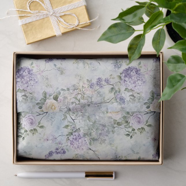 Pretty Purple Lavender White Roses Floral Wedding Tissue Paper (Gift)