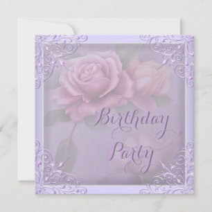 Pretty Purple Lilac Rose Birthday Party Invitation