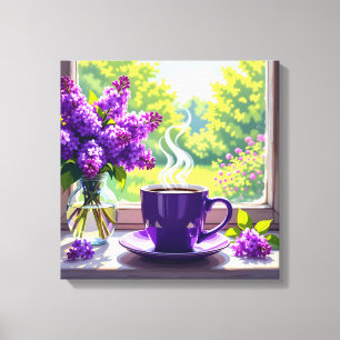 Pretty Purple Lilacs and Coffee Canvas Print